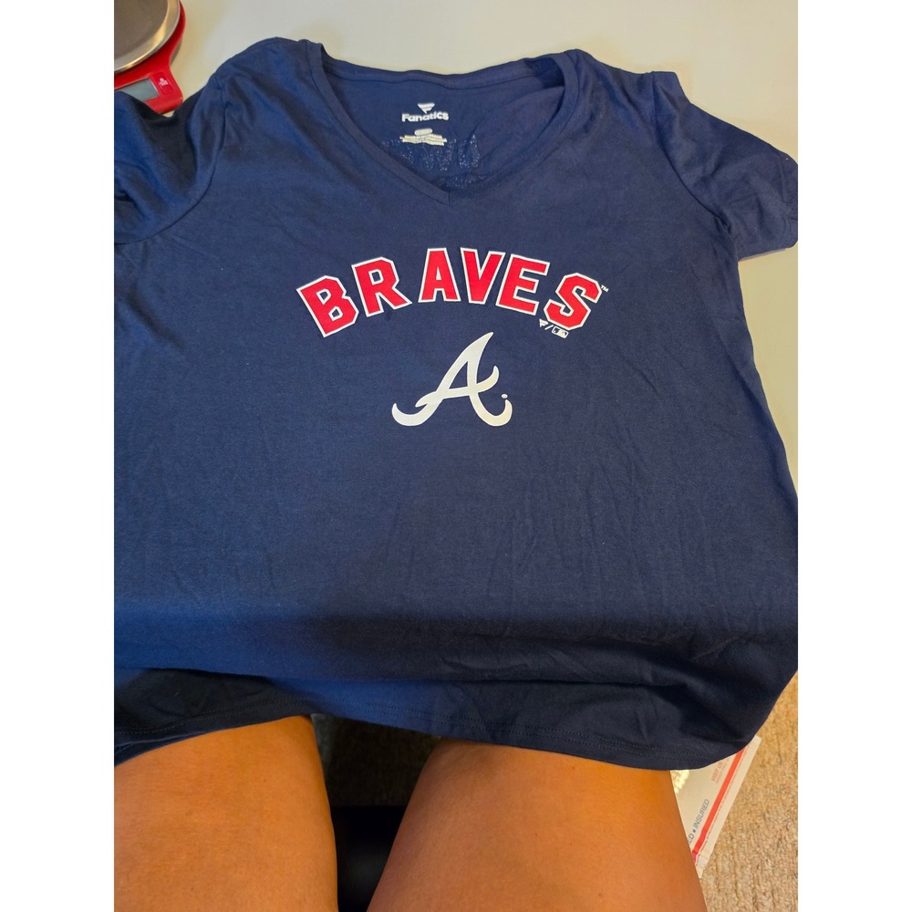 Fanatics Atlanta Braves Owens 27 Navy Blue V-Neck MLB T-Shirt Womens Large